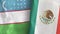 Mexico and Uzbekistan two flags textile cloth 3D rendering