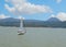 Mexico, Valle de Bravo March 26, 2021, View of a sailing boat sailing on the lake