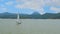 Mexico, Valle de Bravo March 26, 2021, View of a sailing boat sailing on the lake