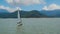Mexico, Valle de Bravo March 26, 2021, View of a sailing boat sailing on the lake