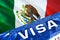 Mexico visa document close up. Passport visa on Mexico flag. Mexico visitor visa in passport,3D rendering. Mexico multi entrance