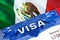 Mexico Visa in passport. USA immigration Visa for Mexico citizens focusing on word VISA. Travel Mexico visa in national