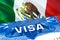 Mexico Visa. Travel to Mexico focusing on word VISA, 3D rendering. Mexico immigrate concept with visa in passport. Mexico tourism