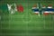 Mexico vs Norway Soccer Match, national colors, national flags, soccer field, football game, Copy space