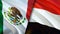 Mexico and Yemen flags. 3D Waving flag design. Mexico Yemen flag, picture, wallpaper. Mexico vs Yemen image,3D rendering. Mexico