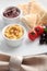 Meze with tomato, olives, and pita bread