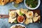 Mezze board with pita and dips