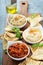 Mezze board with pita and dips