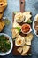 Mezze board with pita and dips