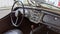 MG a sports dashboard seat interior and steering wheel of vintage British car