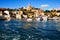 Mgarr port in Gozo Maltese islands with boats and yacht to the Comino