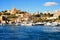 Mgarr port in Gozo Maltese islands with boats and yacht to the Comino island