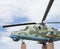 Mi-24V helicopter on the pedestal side view