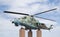 Mi-24V helicopter on the pedestal side view