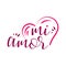 Mi Amor vector hand lettering My love in Spanish vector digital calligraphy romantic inscription on heart shape background