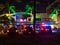 Miama, Florida, USa - August 2019. police car parks at the Ocean Drive along South Beach Miami in the historic Art Deco District