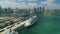 Miami aerial view buildings boats Miami river and down town