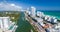 Miami Beach aerial view from helicopter at dusk, Florida - USA