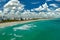 Miami Beach city with high luxury hotels and condos and sandy beachfront