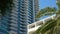 Miami Beach city with luxurious highrise hotels and condo buildings on Atlantic ocean shore. American tourism