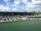 Miami Beach downtown coast bridge palms highway and skyscrappers view from the deck of the cruise ship, Florida, US