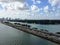 Miami Beach downtown coast highway and skyscrappers view from the deck of the cruise ship, Florida, US