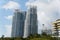 Miami Beach, Florida, U.S.A - February 18, 2022 - The tall buildings of beachfront hotel, resorts and condominiums