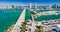 Miami Beach and Macarthur Causeway aerial view, Florida - USA