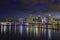 Miami city skyline at dusk with urban skyscrapers