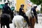 Miami Downtown, FL, USA - JUNE 4, 2020: Police on horseback. Cops. American Police.