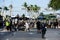 Miami Downtown, FL, USA - MAY 31, 2020: Military transport and police in the middle of Miami. Protests against violence