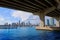 Miami downtown skyline under bridge Florida