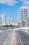 Miami, Florida USA - April 15, 2021: cityscape destination with highway road, vertical photo