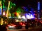 Miami, Florida, USA. August 2019. Ocean Drive neon at night on a saturday night. Long exposure