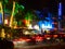 Miami, Florida, USA. August 2019. Ocean Drive neon at night on a saturday night. Long exposure