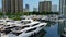 Miami marina with yachts fly over