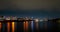 Miami panorama time lapse. Night sky timelapse on Miami beach city. Cityscape with ocean water. MacArthur downtown