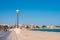 MIAMI PLATJA, SPAIN - APRIL 24, 2017: Embankment, sandy beach. Copy space for text.