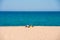 MIAMI PLATJA, SPAIN - APRIL 24, 2017: The man on the beach sunning. Copy space for text.