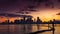 Miami skyline at dusk with clouds passing by