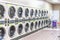 Miami, USA - September 09, 2019: industrial washing machines in a public laundromat, coin laundry service