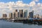 Miami view of sky scrappers and the bridge