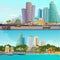 Miami Waterfront Cartoon Banners Set