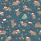 Mice christmas seamless pattern. Mouse poses and exercises. Cute cartoon new year clipart set