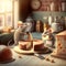 Mice eating cheese in the kitchen. Created with Generative AI