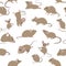 Mice seamless pattern. Mouse yoga poses and exercises. Cute cartoon clipart set