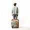 Michael With Suitcase: Rear View Of A Man With A Mediterranean Cityscape Painted Luggage