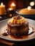 Michelin starred sticky toffee pudding dessert in premium restaurant, cinematic food