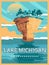 Michigan. The great lakes state. Touristic template in vector