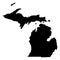 Michigan map icon on white background. Michigan black state border map. Black map state USA - Michigan sign